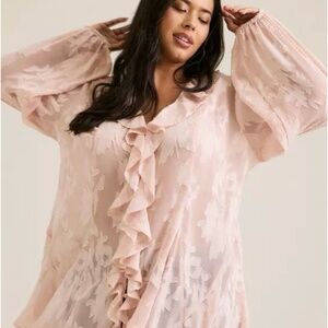 New Torrid Festi Pink Burnout Chiffon Ruffle Tunic Blouse 3X Boho Luxe Coquette